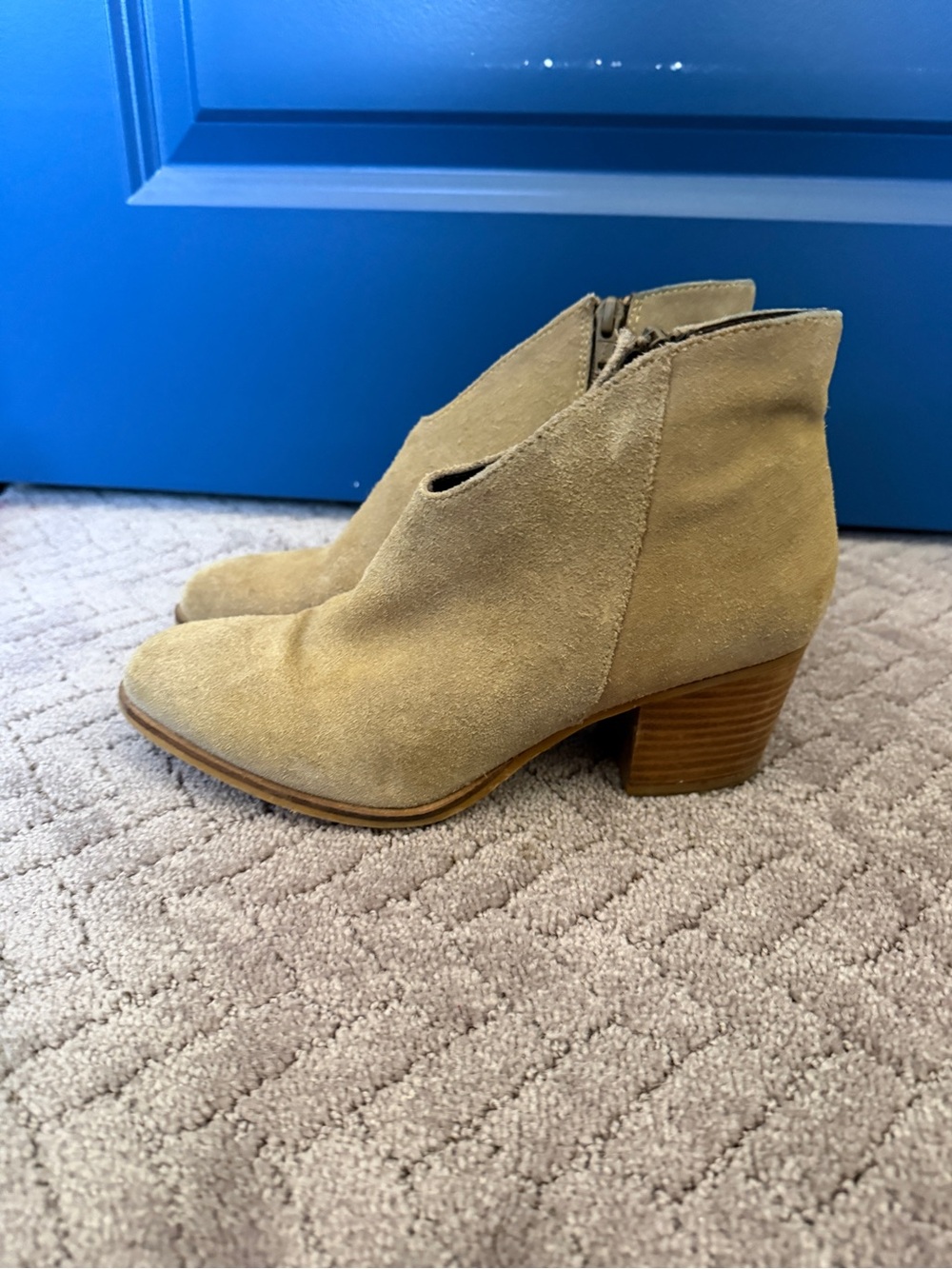 Women's Tan Suede Ankle Booties with Block Heel